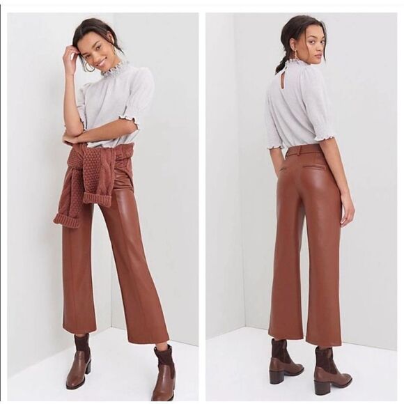 Anthropologie Avec Les Filles Angelike Faux Leather Cropped Wide Leg Pants 1X - Picture 1 of 6
